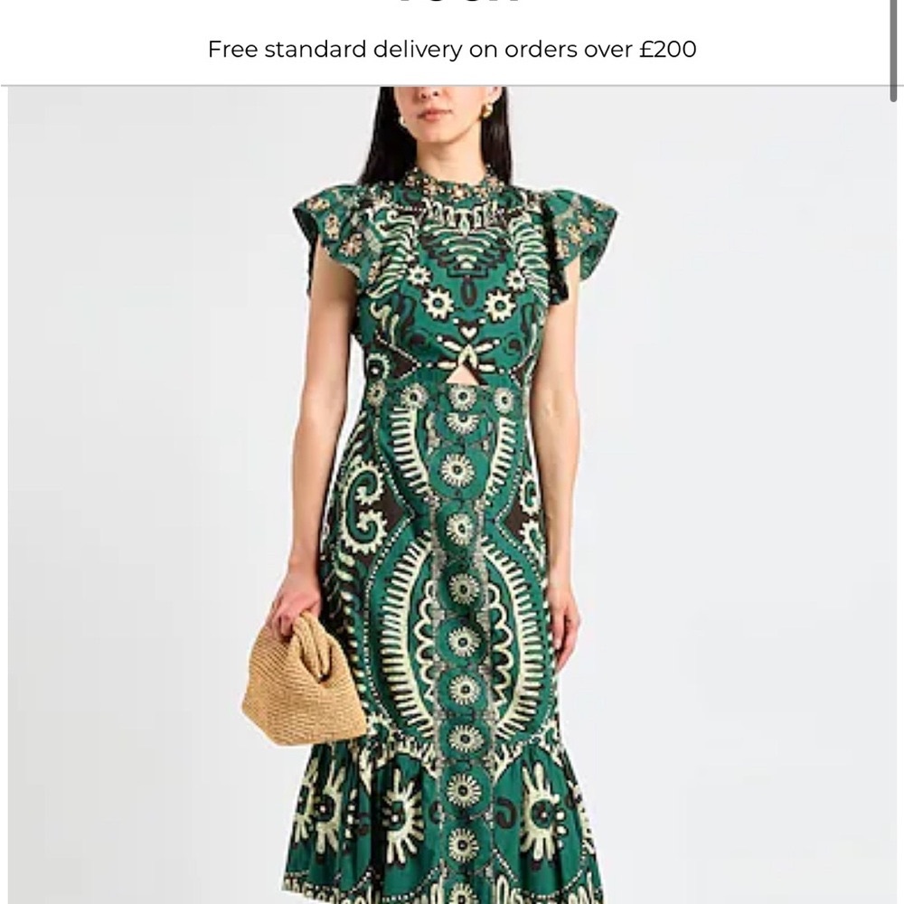 Elegant Sea New York Green Patterned Dress